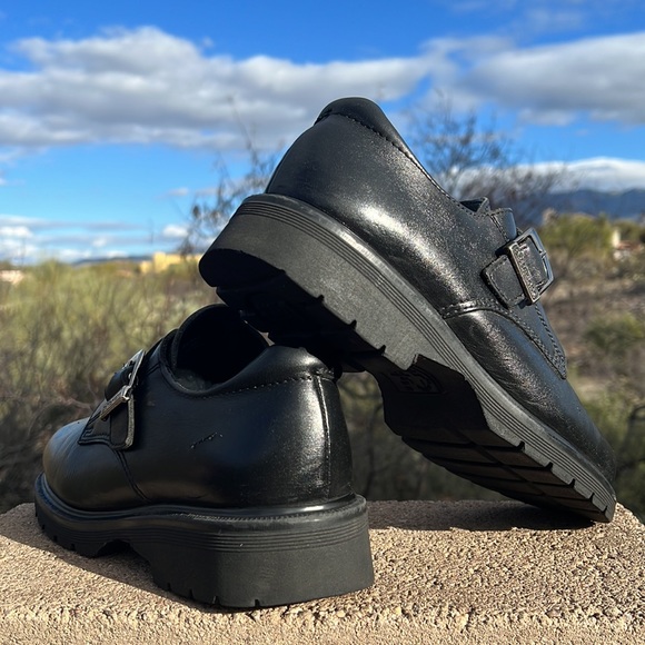 🏴 Dr. Martens MIE Mono Black Monk Strap Vintage Loafers UK 7 - Picture 14 of 17